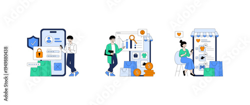 E-commerce Security and Marketing Analytics Vector Illustration