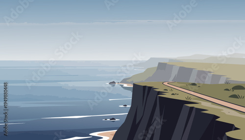 Vector coastal cliffs and ocean background with copy space