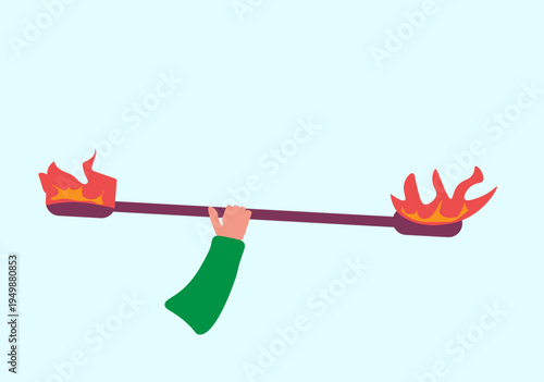 fire show, a man's hand holding a bent stick,
