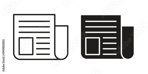 Newspaper icon element for graphic designs. line and flat symbols