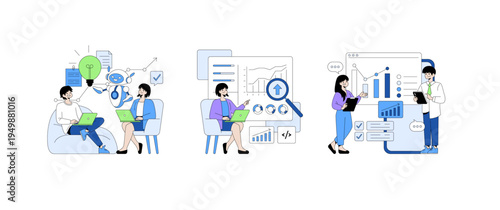 Collaborative Teamwork in Business Analytics Vector Illustration
