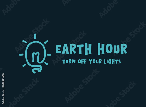 Earth Hour. Turn Off Your Lights. March. Light bulb line icon. Banner, card, background.