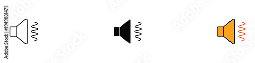 Speaker volume and audio sound wave icons. Set of megaphone symbols for multimedia and notification design. Vector Illustration.