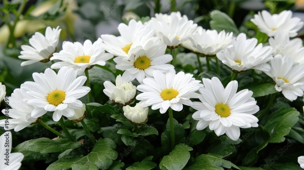 Obraz premium A panoramic view of a meadow filled with daisies, endless summer charm, copy space available,
