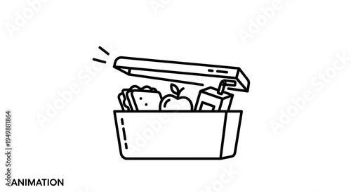 Animated Lunchbox Opening with Healthy Food: Apple, Sandwich, Juice Box