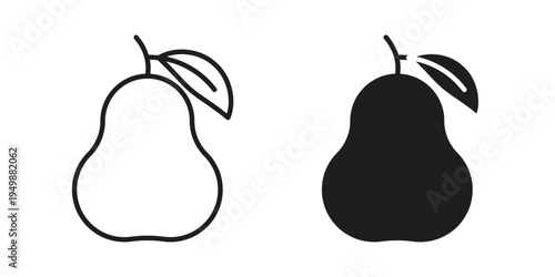 Pear icon element for graphic designs. line and flat symbols