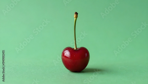 Sweet Cherry: A close-up shot features a single, luscious cherry with its stem, poised elegantly against a vibrant background, enticing the viewer with its simple beauty and pure essence.