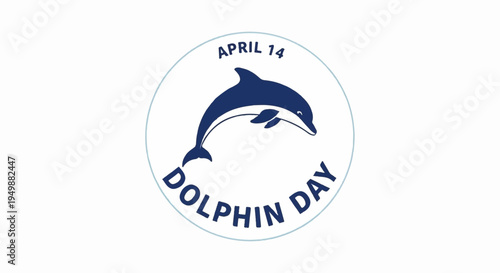 Dolphin day logo with two dolphins jumping in circle design for april 14th celebration