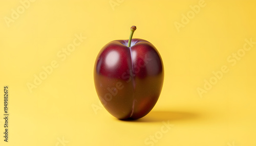 Single Plum on Yellow: a singular plum against a vibrant yellow backdrop, an exquisite fruit. Highlighting the elegance of nature's simple bounty.