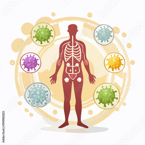 Human Anatomy and Immune System Fighting Off Viral Infections, Scientific Illustration