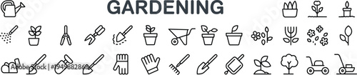 Outline Icons and Text for Gardening and Horticulture Activities illustration