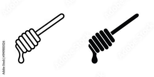 Simple honey dipper spoon with dripping honey icon set, sweet food and beekeeping symbol collection for cooking, baking, and natural honey products