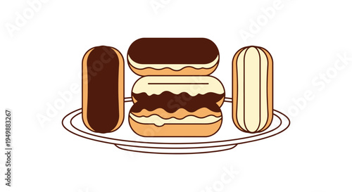 Eclair Plate Line art vector colorful abstract design concept illustration