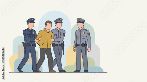 Police Officers Arresting Suspect in a Public Space Illustration