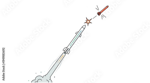 Illustration of a Missile Intercepting Another Missile in Flight.