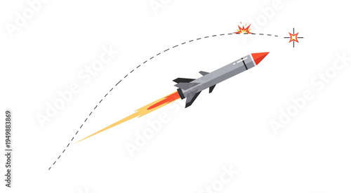 Rocket Launching with Trajectory and Explosion Illustration.