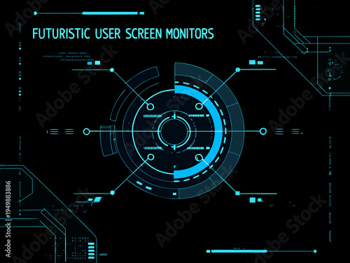 Futuristic user interface with a central targeting circle and digital details