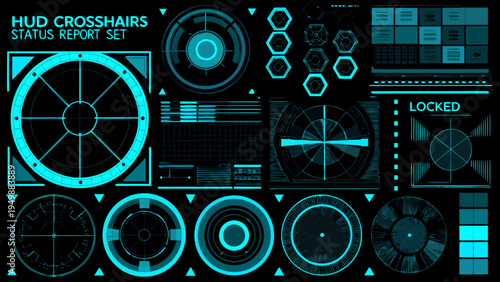 Futuristic hud elements and crosshairs displayed on a dark background