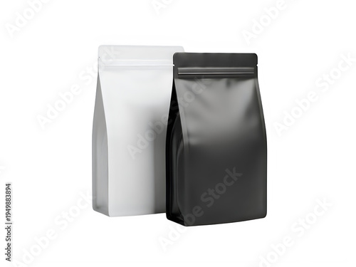 A black and white stand up pouch bag for packaging