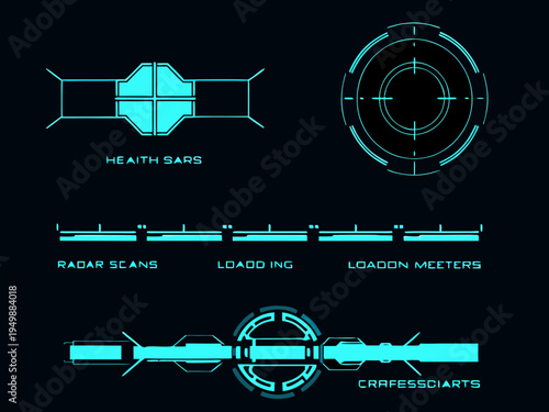 Futuristic interface elements with radar and scanning visualizations