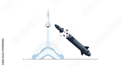 Rocket Launch Failure and Successful Rocket Launch Illustration.