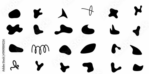Minimalist Organic Shape Set featuring Abstract Hand Drawn Blobs Ink Blots and Fluid Amoeba Silhouettes