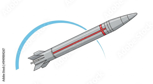 Illustration of a missile in flight with a trajectory arc.