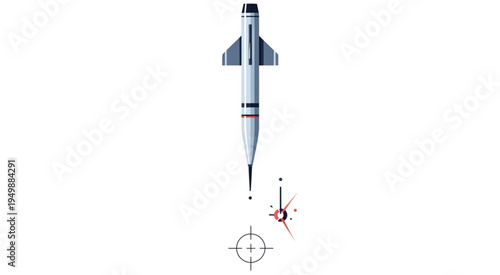 Detailed Illustration of a Guided Missile with Technical Diagram.