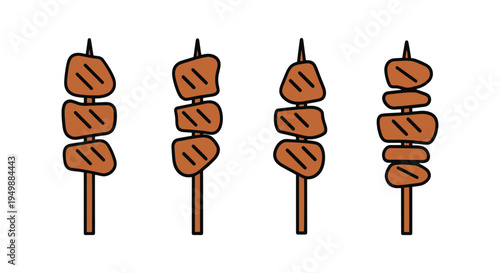 Grilled Chicken Satay Line art dynamic colorful abstract illustration