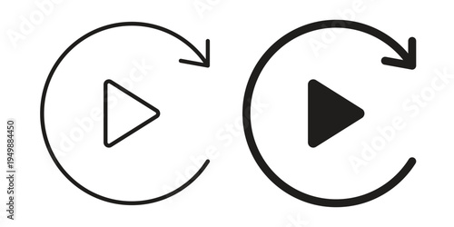 Replay icon element for graphic designs. line and flat symbols