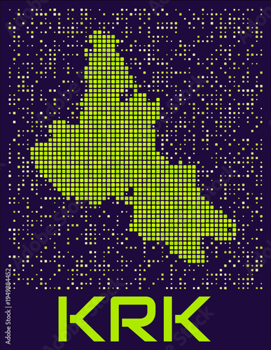 Krk dots map. Croatia. Digital style shape of the island. Krk map and title lime colored square dots with round corners. Elegant Vector Illustration.