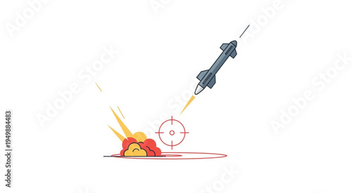 Cartoon Missile Strike Illustration with Explosion and Target.