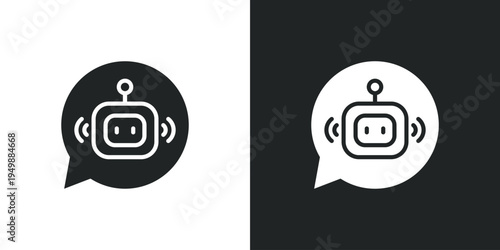 Chatbot icon in speech bubble for customer support automation and digital communication technology interface. Filled single symbol. Flat style sign. Solid glyph vector illustration