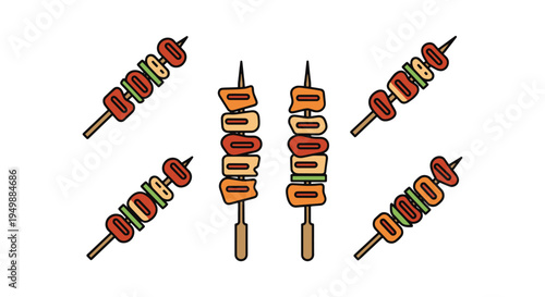 Grilled Chicken Satay Line art abstract smooth modern illustration