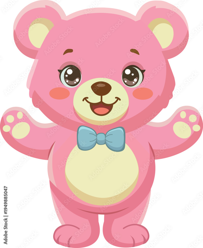 Fototapeta premium Pink Teddy Bear Plush Toy with Bow Accessory Birthday Design