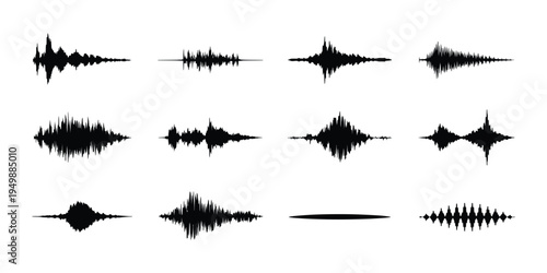 Visual representation of sound waves an array of audio signals, colorful waveform patterns illustrating music, voice, and audio frequency data