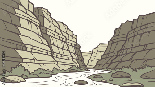 Stylized Canyon Landscape with Layered Rocks Vector