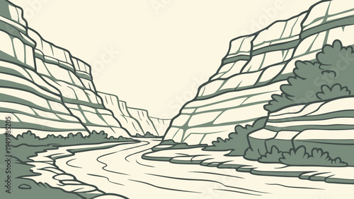 Stylized Canyon Landscape with Layered Rocks Vector