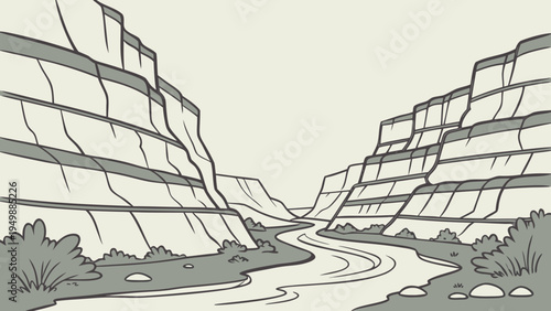 Stylized Canyon Landscape with Layered Rocks Vector