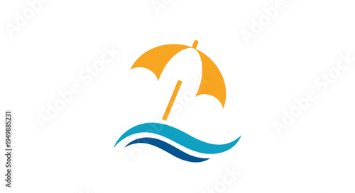 Vector umbrella icon over wavy lines