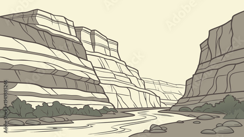Stylized Canyon Landscape with Layered Rocks Vector