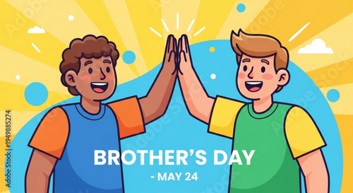 Brothers celebrate brother's day with happy high five gesture on sunny background