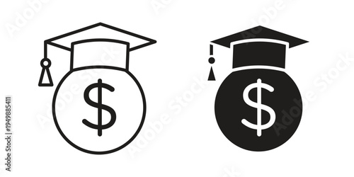 Scholarship icon element for graphic designs. line and flat symbols