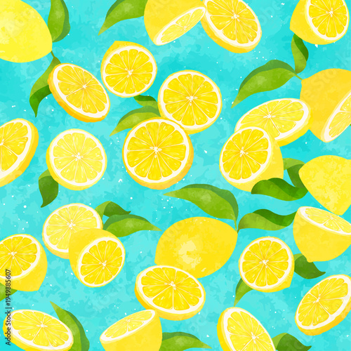 葉付きレモンの散らばる背景1_正方形