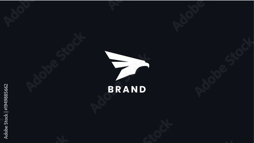 Modern minimalist logo design featuring a sleek, abstract eagle icon, symbolizing speed, strength, and corporate identity for a powerful and dynamic brand representation