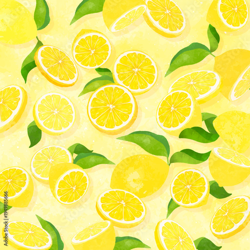 葉付きレモンの散らばる背景2_正方形
