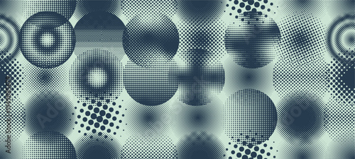 Circle seamless pattern halftone with circular dotted frames. Round black halftone textures with geometric dot gradients. Vector abstract dotted circles for frame, poster, logos, modern graphic design