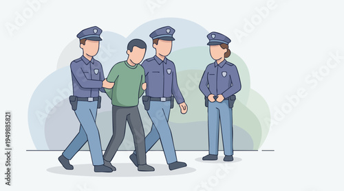 Police Officers Detaining a Suspect in a Park or Urban Area during Daylight