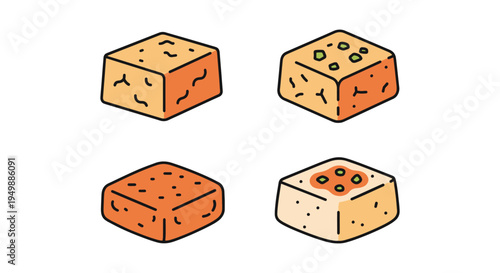 Fried Tofu Line art vector modern pastel abstract color illustration