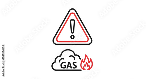 Warning sign for gas leak and fire hazard.